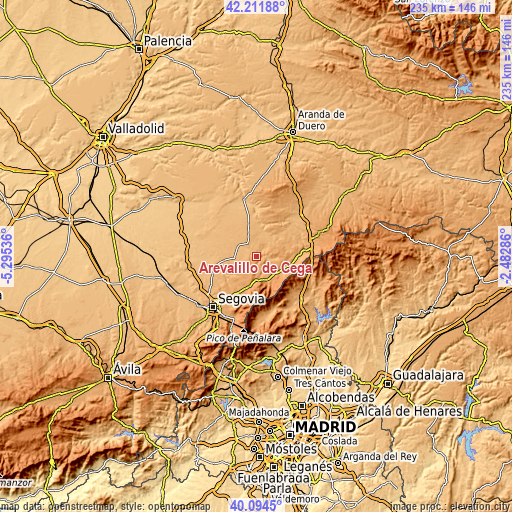 Topographic map of Arevalillo de Cega