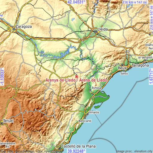 Topographic map of Arenys de Lledó / Arens de Lledó