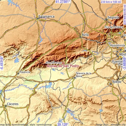 Topographic map of Arenas de San Pedro