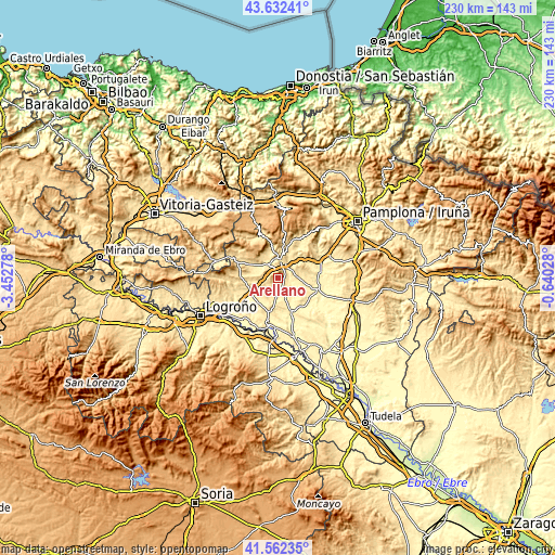 Topographic map of Arellano