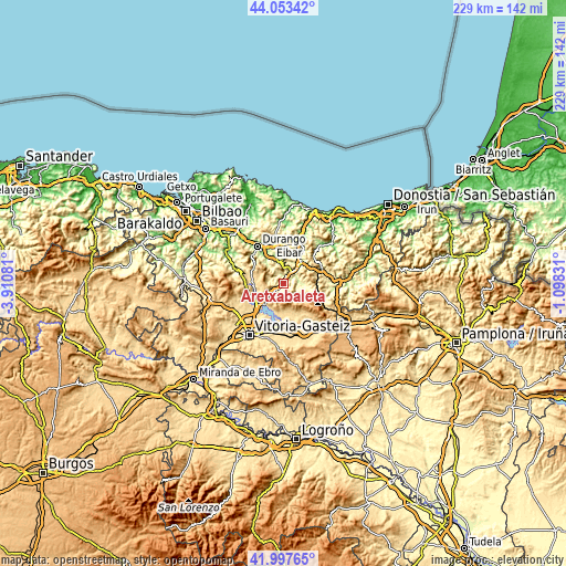 Topographic map of Aretxabaleta