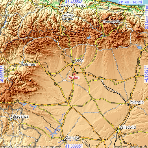 Topographic map of Ardón