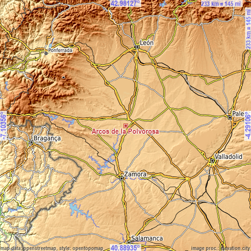 Topographic map of Arcos de la Polvorosa