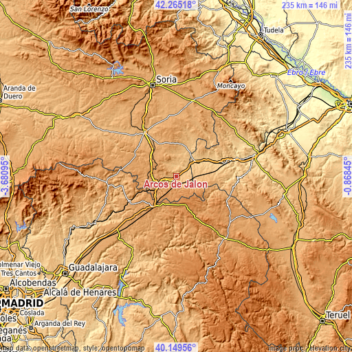 Topographic map of Arcos de Jalón