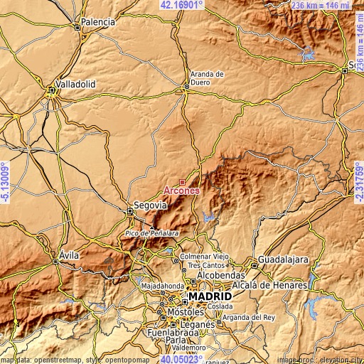 Topographic map of Arcones