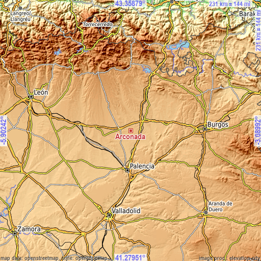 Topographic map of Arconada