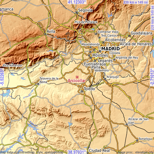 Topographic map of Arcicóllar