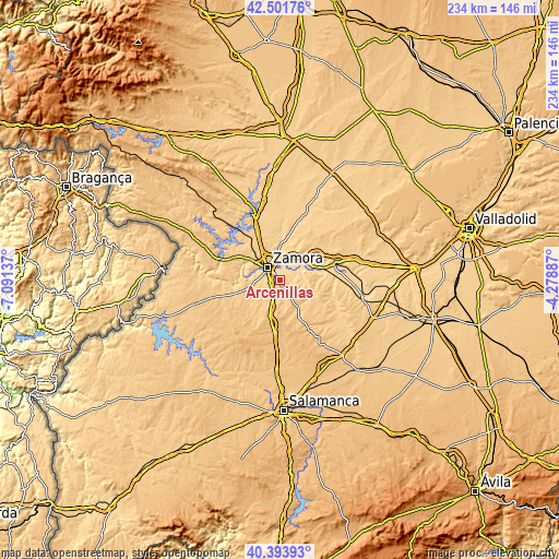 Topographic map of Arcenillas
