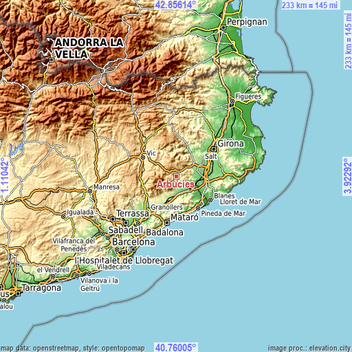 Topographic map of Arbúcies