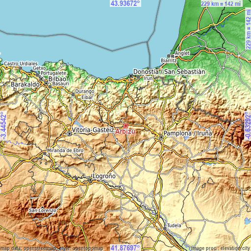 Topographic map of Arbizu