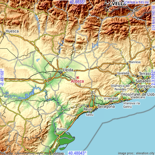 Topographic map of Arbeca