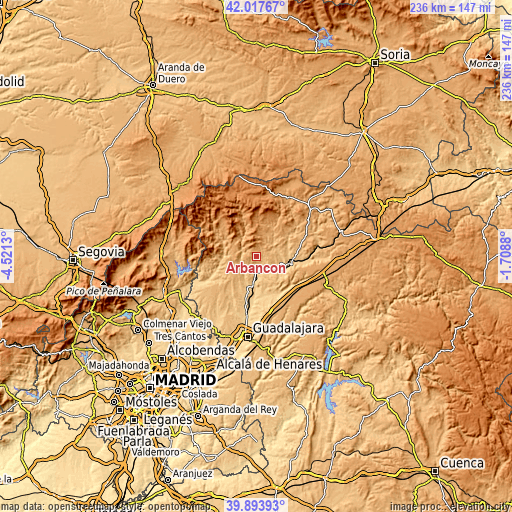 Topographic map of Arbancón