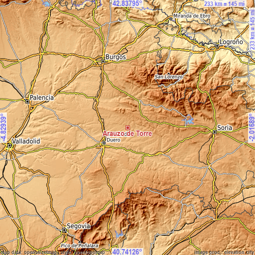 Topographic map of Arauzo de Torre