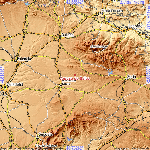 Topographic map of Arauzo de Salce