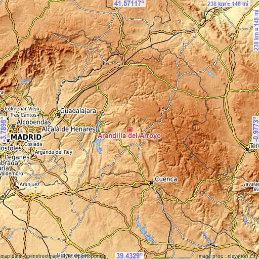 Topographic map of Arandilla del Arroyo