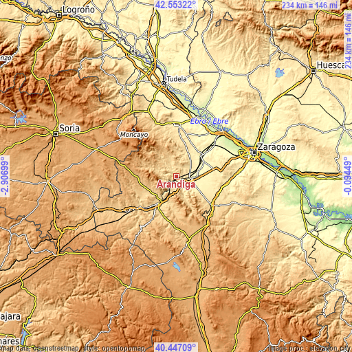 Topographic map of Arándiga