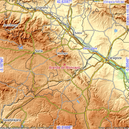 Topographic map of Aranda de Moncayo