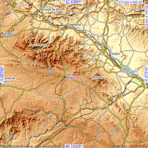 Topographic map of Arancón