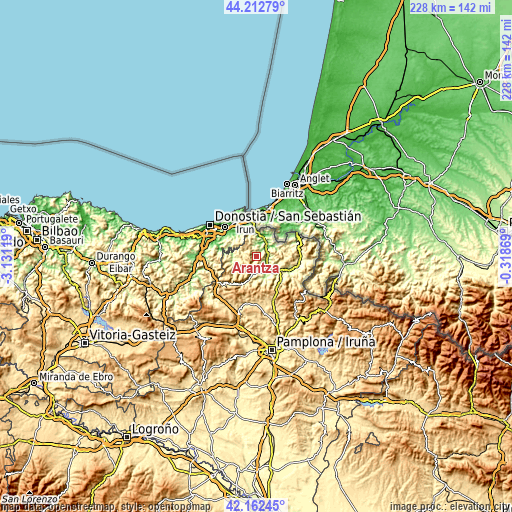 Topographic map of Arantza