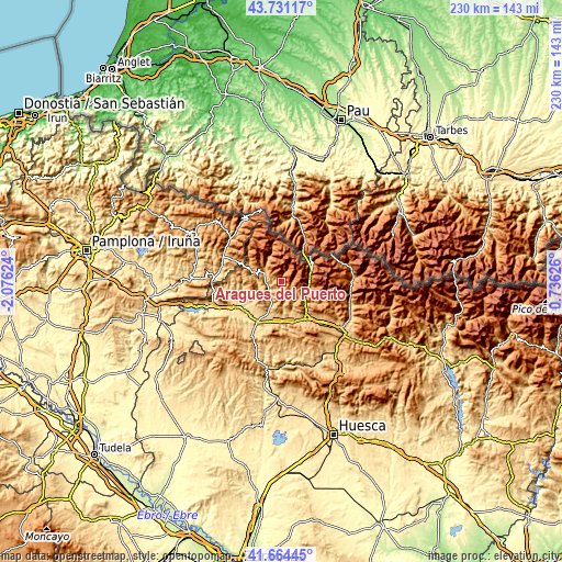 Topographic map of Aragüés del Puerto