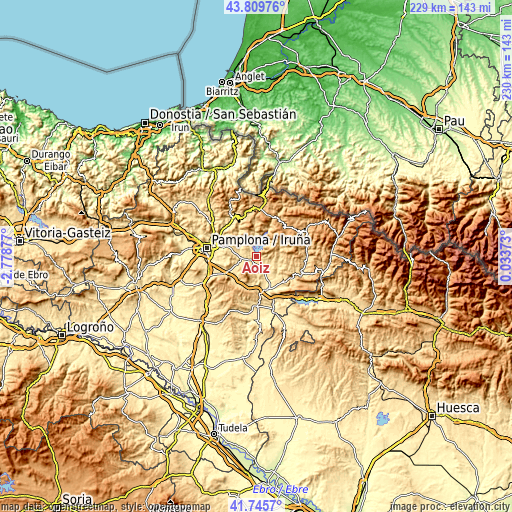 Topographic map of Aoiz