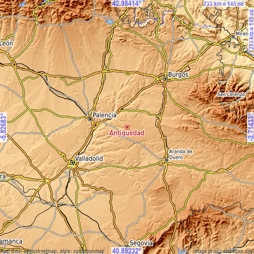 Topographic map of Antigüedad