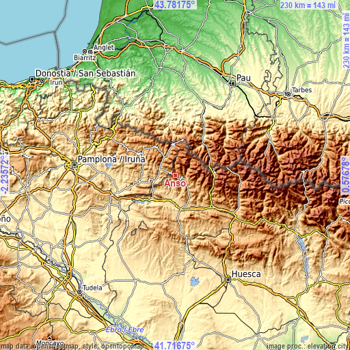 Topographic map of Ansó