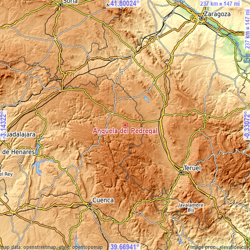 Topographic map of Anquela del Pedregal