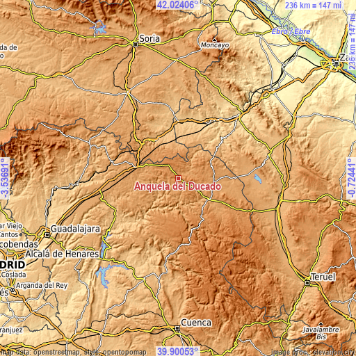 Topographic map of Anquela del Ducado