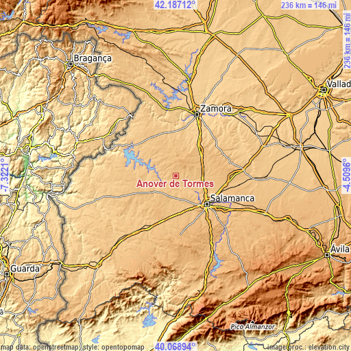 Topographic map of Añover de Tormes