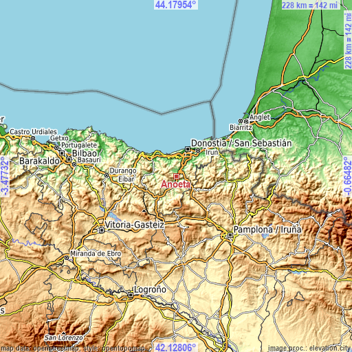 Topographic map of Anoeta