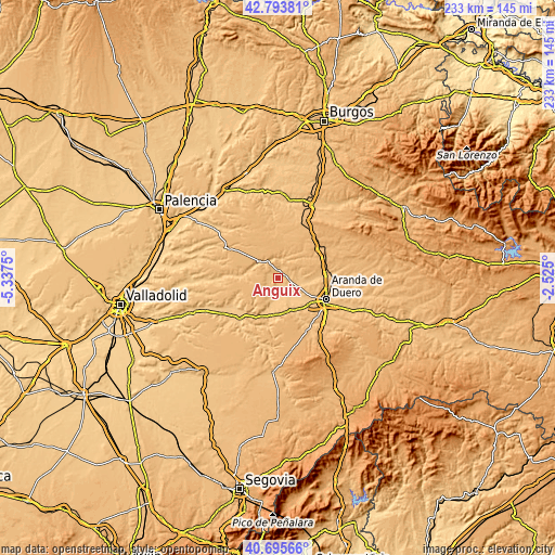 Topographic map of Anguix