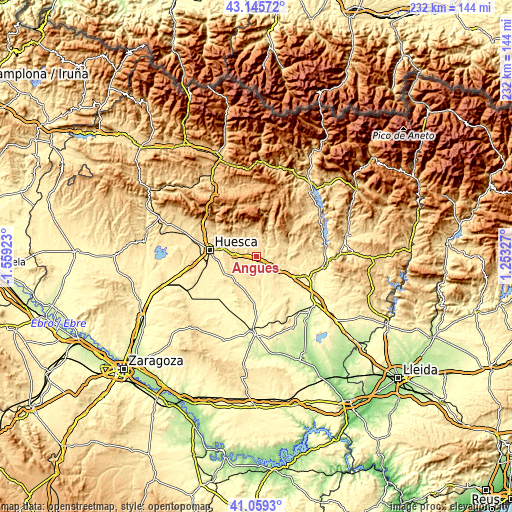 Topographic map of Angüés