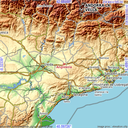 Topographic map of Anglesola