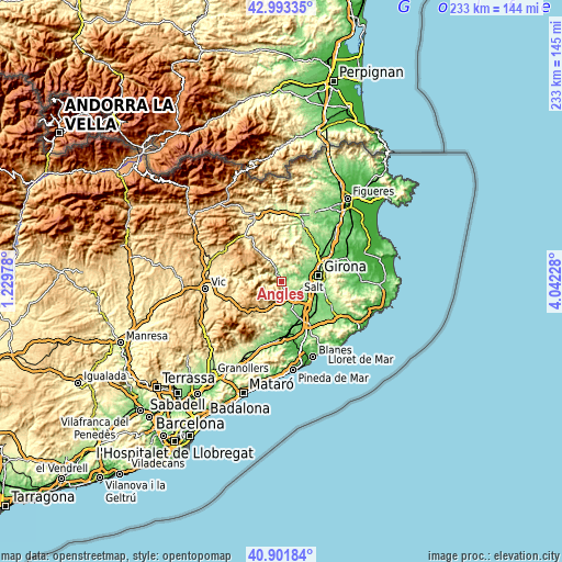 Topographic map of Anglès
