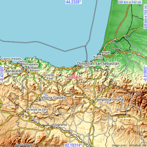 Topographic map of Andoain