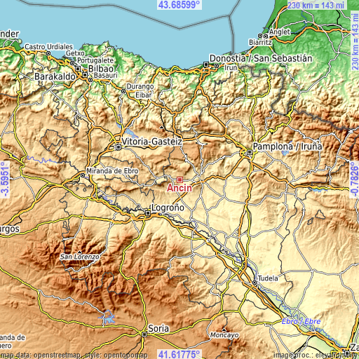 Topographic map of Ancín