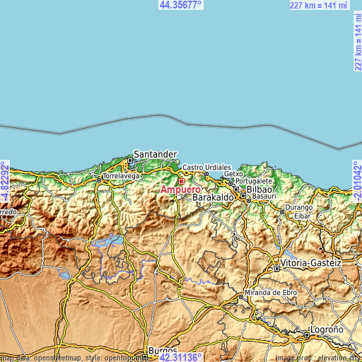 Topographic map of Ampuero