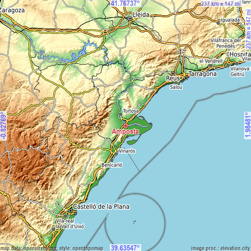 Topographic map of Amposta