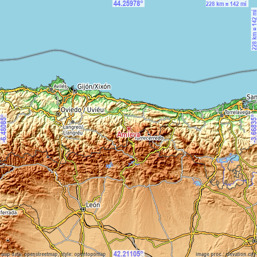 Topographic map of Amieva