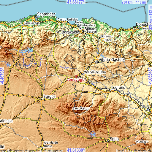 Topographic map of Ameyugo