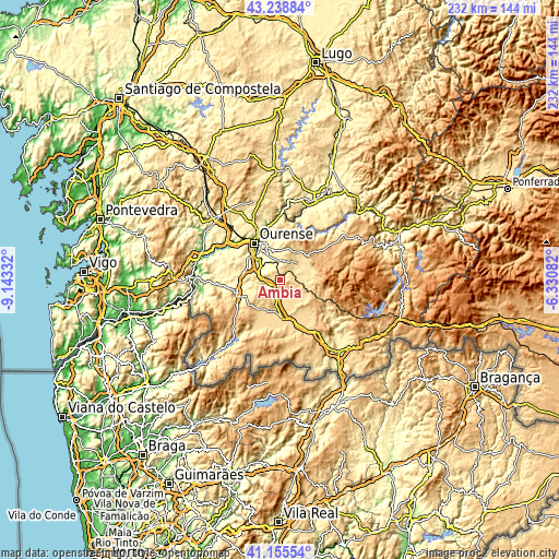 Topographic map of Ambía
