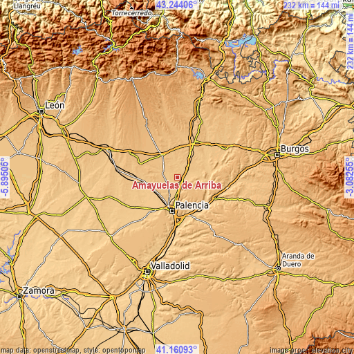 Topographic map of Amayuelas de Arriba