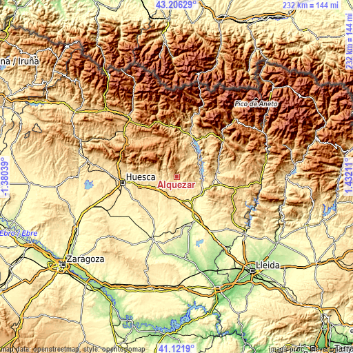 Topographic map of Alquézar