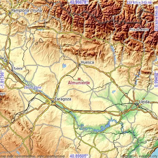 Topographic map of Almuniente