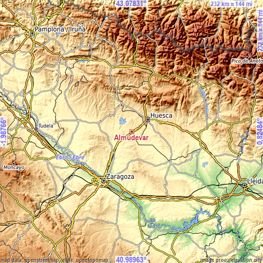 Topographic map of Almudévar