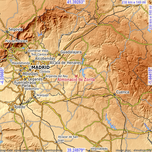 Topographic map of Almonacid de Zorita