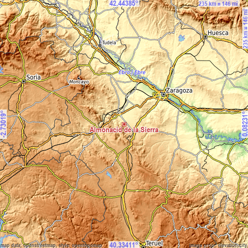 Topographic map of Almonacid de la Sierra