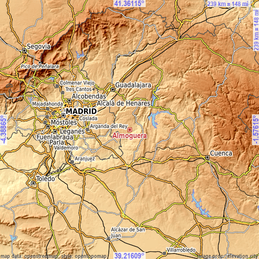 Topographic map of Almoguera