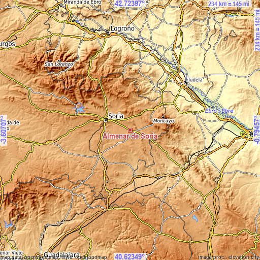 Topographic map of Almenar de Soria